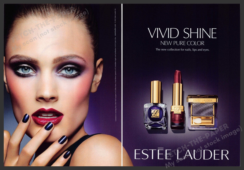 Estee Lauder Constance Jablonski 2010s Print Ad (2 page) 2012 Vivid Shine Fetch-the-Paper