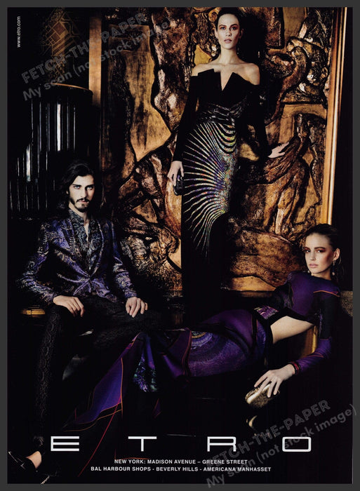 Etro Clothing 2000s Print Advertisement Ad 2013 Colorful Wild Fashion Models Fetch the Paper!