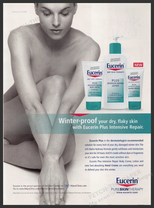 Eucerin 2000s Print Advertisement 2004 Bare Body Winter-proof Your Skin Fetch-the-Paper