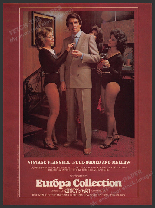 Europa Collection Flannels 1970s Print Advertisement Ad 1979 Legs Hosiery Fetch-the-Paper