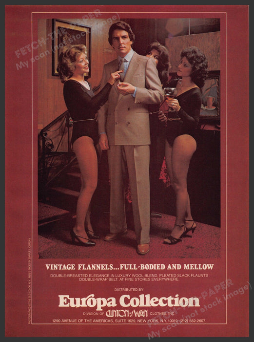 Europa Collection Flannels 1970s Print Advertisement Ad 1979 Legs Hosiery Fetch-the-Paper