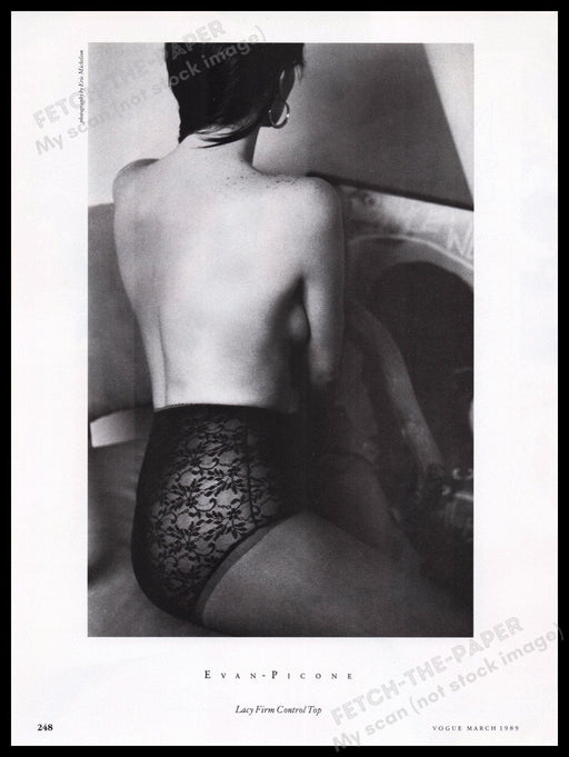 Evan-Picone Hosiery 1980s Print Advertisement Ad 1989 Pantyhose Lacy Firm Bare Fetch the Paper!