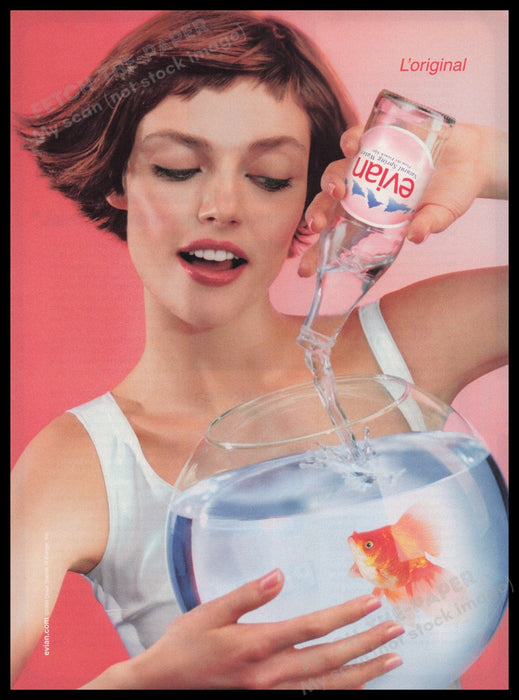 Evian Water 1990s Print Advertisement Ad 1999 Goldfish Bowl Fetch the Paper!