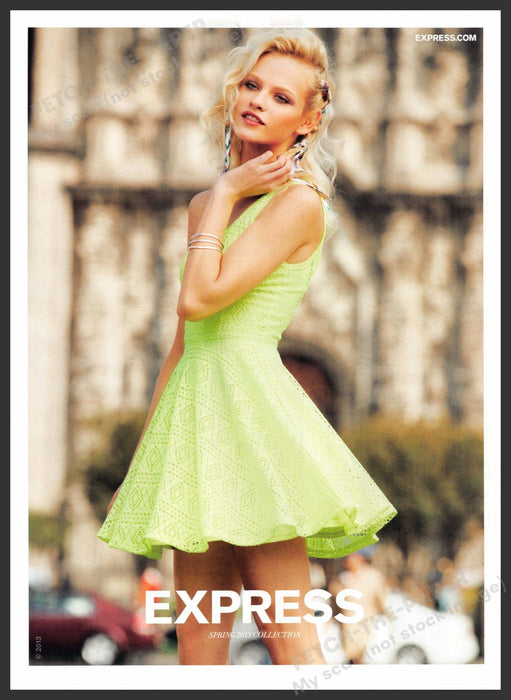 Express Ginta Lapina 2010s Print Advertisement 2013 Legs Green Spring Collection Fetch-the-Paper