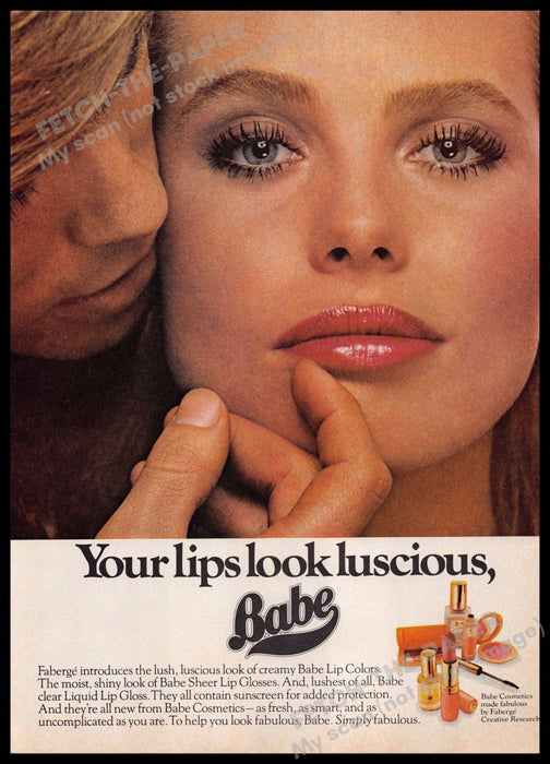 Faberge Babe 1970s Print Advertisement 1977 Couple Finger on Lips Faberge Babe
