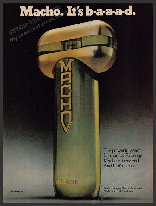 Faberge Macho Cologne Men 1970s Print Advertisement 1977 "It's B-a-a-a-d" Fetch-the-Paper