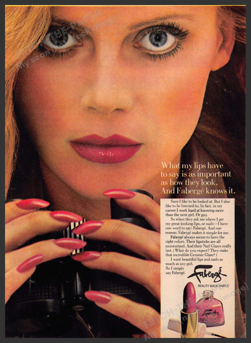 Faberge Makeup 1970s Print Advertisement 1977 Woman Nails Binoculars Faberge