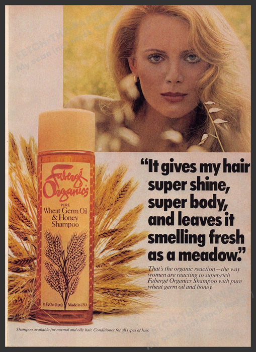 Faberge Organics 1970s Print Advertisement 1977 Blonde Hair Super Shine Fetch-the-Paper