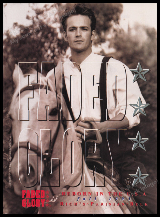 Faded Glory Luke Perry 90210 T.V. Show 1990s Print Advertisement Ad 1993 Horse Fetch the Paper!