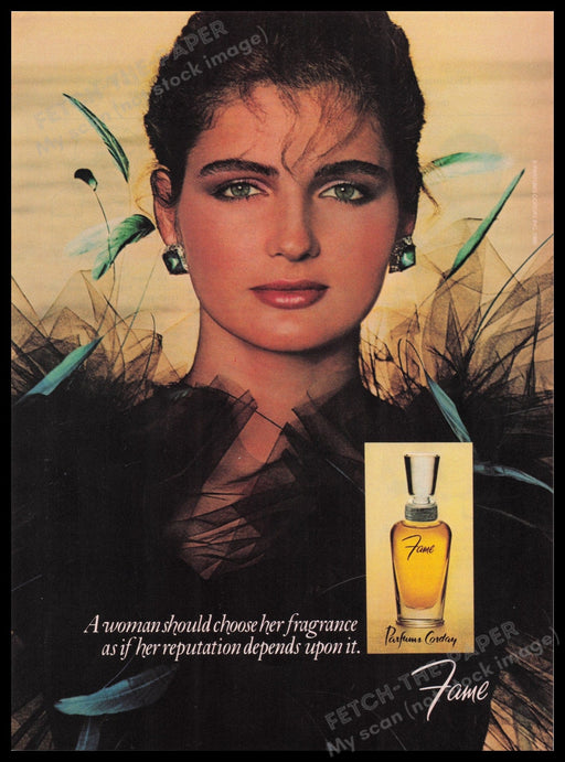 Fame Fragrance 1980s Print Advertisement Ad 1980 "Her reputation depends on it" Fetch the Paper!