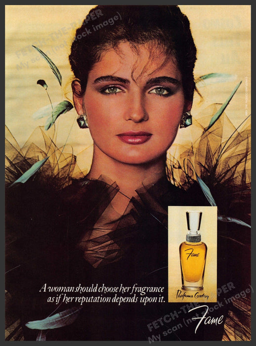 Fame Parfums Corday 1980s Print Advertisement 1981 Woman's Reputation Fame Parfums Corday