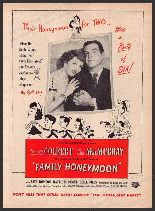 "Family Honeymoon" Movie Release 1940s Print Advertisement Ad 1949 Fetch-the-Paper