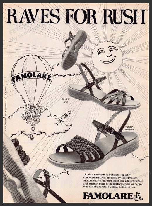 Famolare Shoes 1970s Print Advertisement 1979 "Raves for rush" Famolare