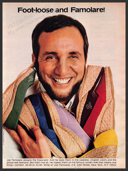 Famolare Shoes 1980s Print Advertisement 1981 Joe Designer Holding Shoes Famolare