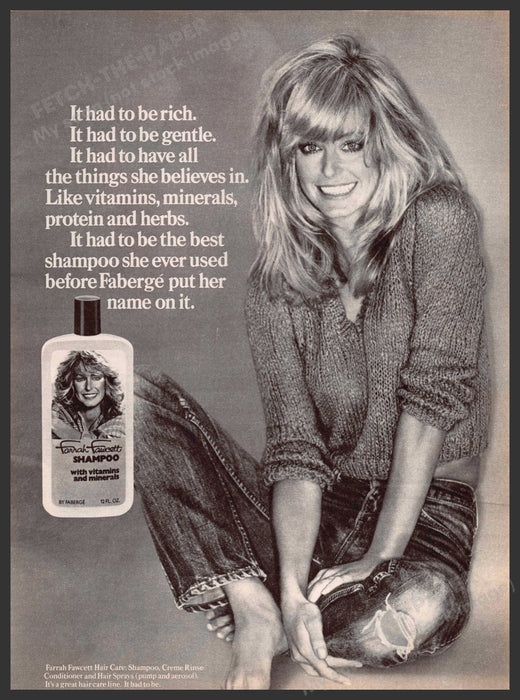 Farrah Fawcett Shampoo 1970s Print Advertisement 1979 Sitting Big Hair Farrah Fawcett Shampoo