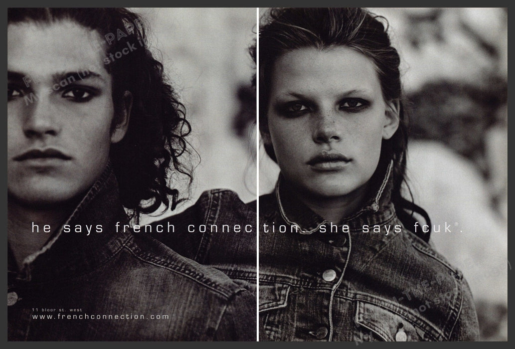 Fcuk French Connection 2000s Print Advertisement (2pg centerfold) 2002 Couple Fetch-the-Paper