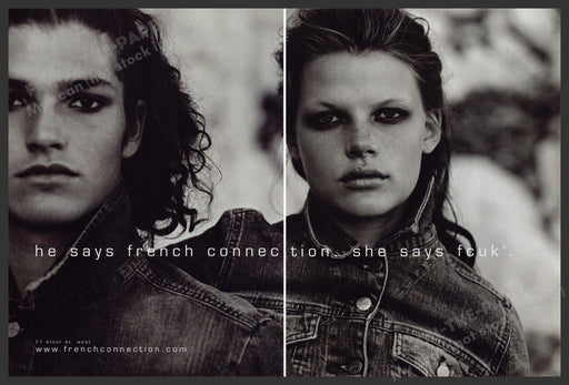 Fcuk French Connection 2000s Print Advertisement (2pg centerfold) 2002 Couple Fetch-the-Paper