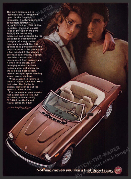 Fiat Spider 2000 1980s Print Advertisement 1982 Sportscar Convertible Fetch-the-Paper