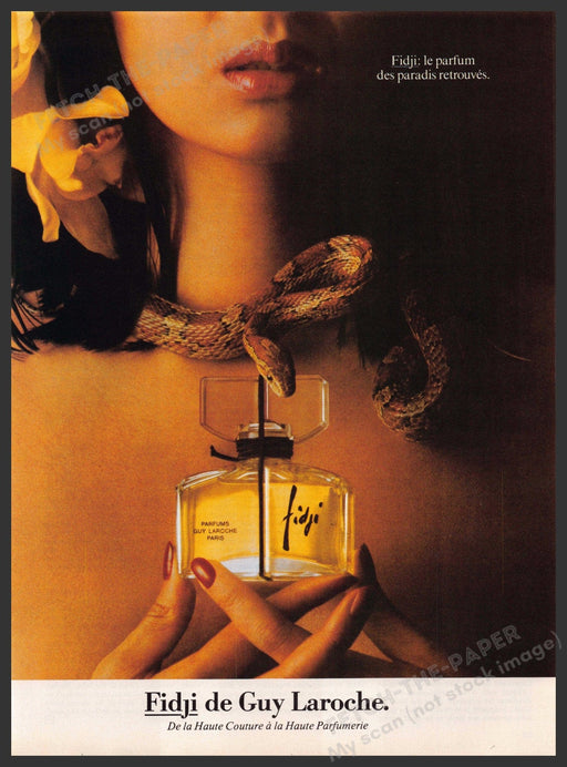 Fidji Guy Laroche Perfume 1980s Print Advertisement Ad 1982 Snake Fetch-the-Paper