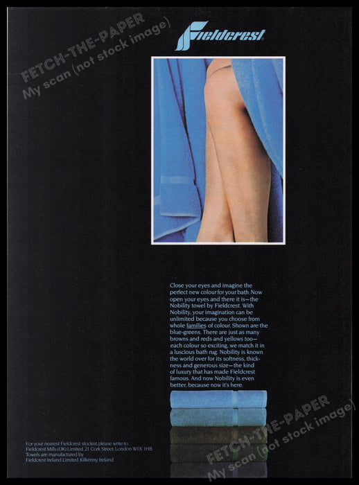 Fieldcrest Bath Towels 1980s Print Advertisement Ad 1982 Legs Fetch the Paper!