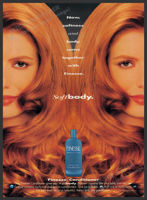 Finesse Hair Care 1990s Print Advertisement Ad 1995 Red Head Mirror Image Fetch-the-Paper