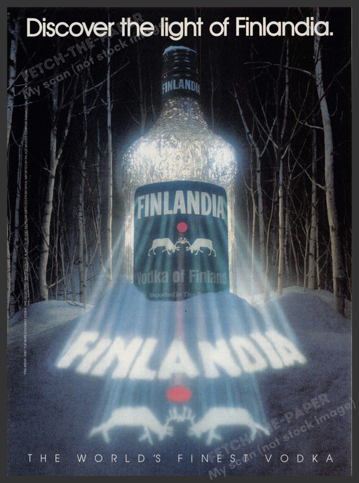 Finlandia Vodka 1980s Print Advertisement Ad 1986 "Discover the light..." Fetch-the-Paper