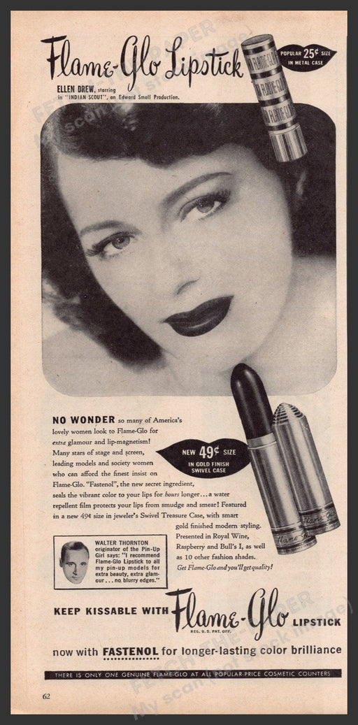 Flame-Glo Lipstick 1940s Print Advertisement Ad 1948 "Keep Kissable" Fetch-the-Paper