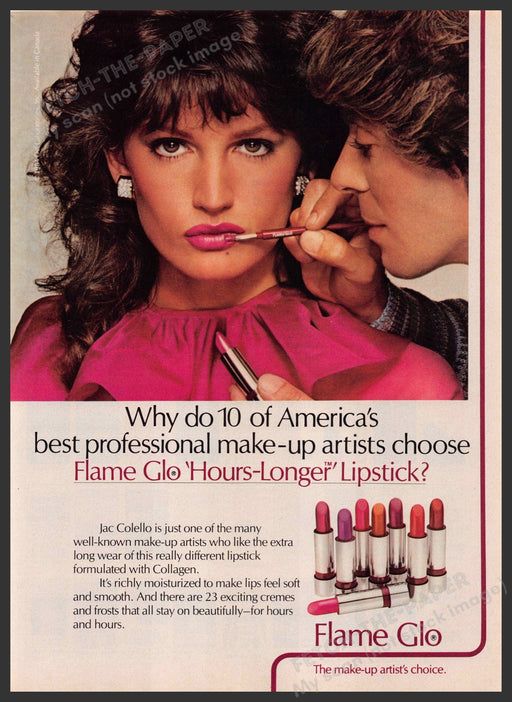 Flame Glo Lipstick 1980s Print Advertisement 1984 Jac Colello Make-up Artist Fetch-the-Paper