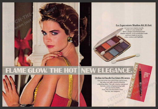 Flame Glow 1980s Print Advertisement (2 page) 1985 Eye Expressions Shadow Fetch-the-Paper