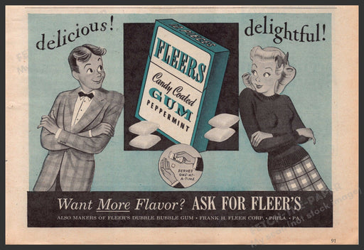 Fleers Candy Coated Peppermint Gum 1940s Print Advertisement Ad 1947 Fetch-the-Paper