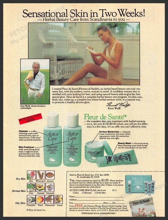 Fleur de Sante 1980s Magazine Print Advertisement 1986 Skin Knut Wulff Body Fleur de Sante