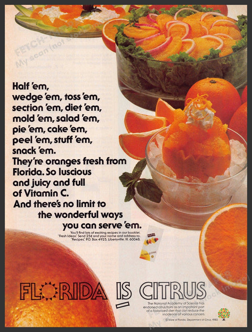 Florida Citrus 1980s Magazine Print Advertisement 1983 Oranges Promo Florida Citrus