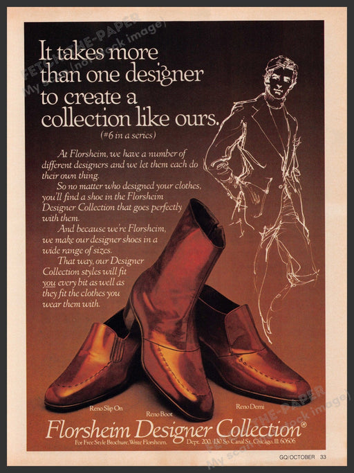 Florsheim Designer Collection Men's Shoes 1970s Print Advertisement 1978 Fetch-the-Paper