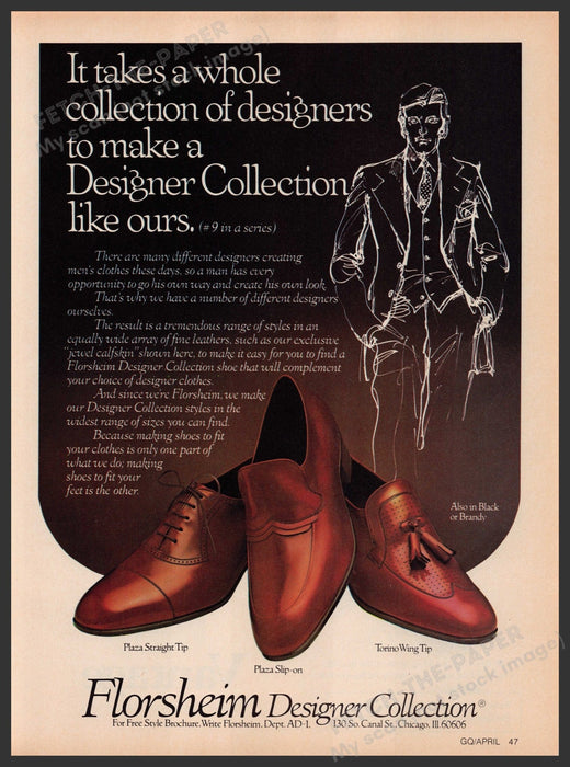 Florsheim Designer Shoe Collection 1970s Print Advertisement Ad 1979 Fetch-the-Paper