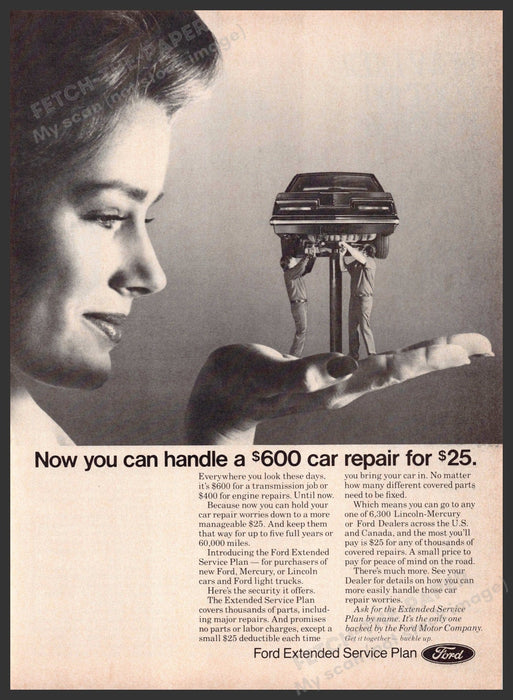 Ford 1980s Print Advertisement 1983 Car Repair Men Lift Mechanics Hand Fetch-the-Paper