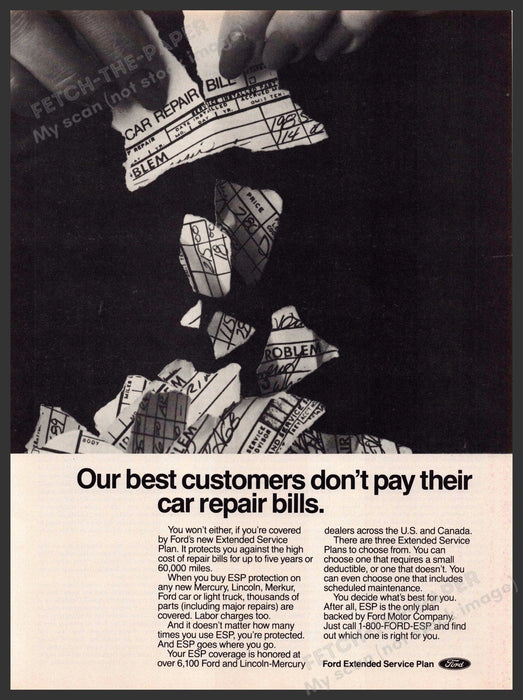 Ford 1980s Print Advertisement 1984 Car Repair Bills Extended Service Ford