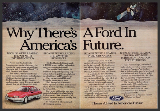 Ford America's Future 1980s Print Advertisement (2 page) 1982 Probe III Fetch-the-Paper
