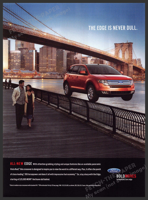 Ford Edge 2000s Print Advertisement 2007 Brooklyn Bridge NYC Fetch-the-Paper