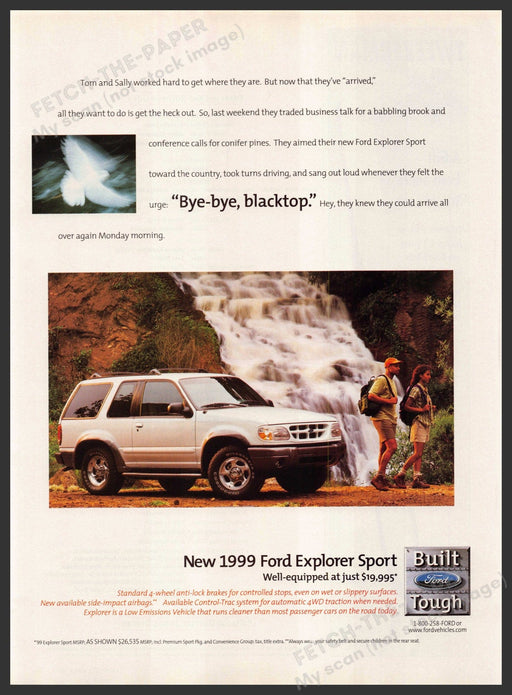 Ford Explorer Sport 1990s Magazine Print Advertisement 1998 "Bye-bye blacktop" Fetch-the-Paper