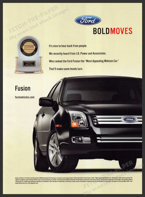 Ford Fusion 2000s Print Advertisement Ad 2006 J.D. Power Award "Bold Moves" Ford