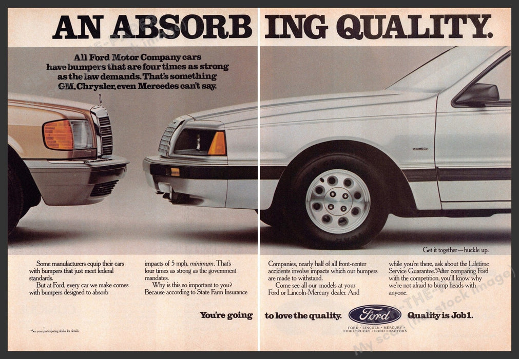 Ford Lincoln Mercury 1980s Print Advertisement (2pg) 1984 "An absorbing quality" Ford Lincoln Mercury