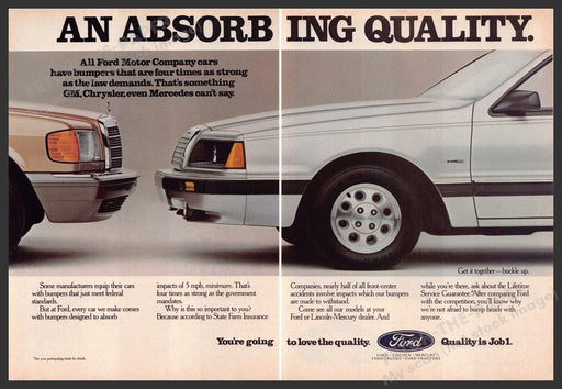 Ford Lincoln Mercury 1980s Print Advertisement (2pg) 1984 "An absorbing quality" Ford Lincoln Mercury