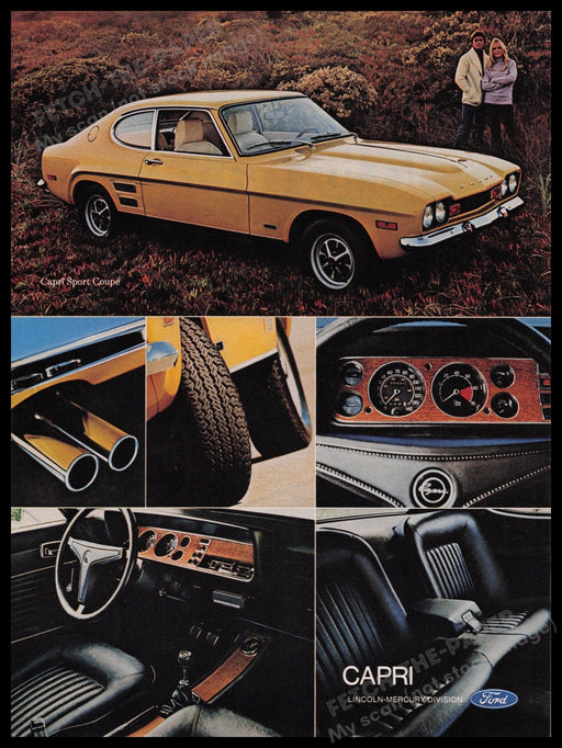 Ford Lincoln-Mercury Capri Yellow Car 1970s Print Advertisement Ad 1972 Interior Fetch-the-Paper