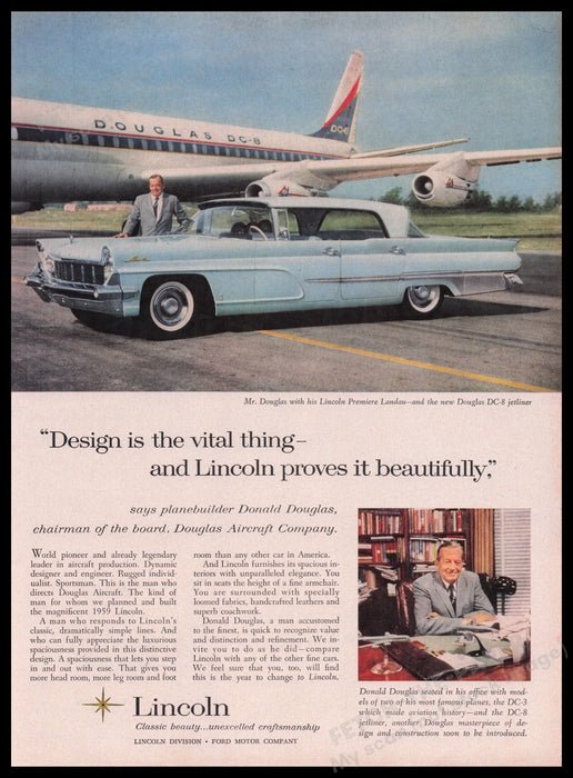 Ford Motor Co. Lincoln Car 1950s Print Advertisement Ad 1959 Douglas Aircraft Fetch the Paper!