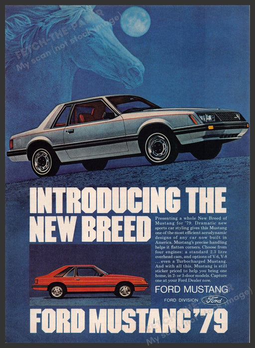Ford Mustang 1970s Print Advertisement 1979 "The new breed" Fetch-the-Paper