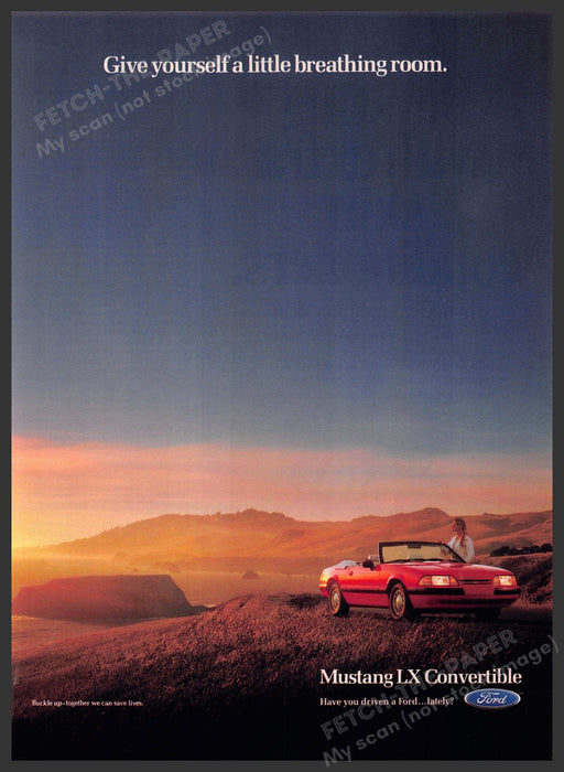 Ford Mustang LX Convertible 1990s Print Advertisement 1990 "breathing room" Ford Mustang LX Convertible