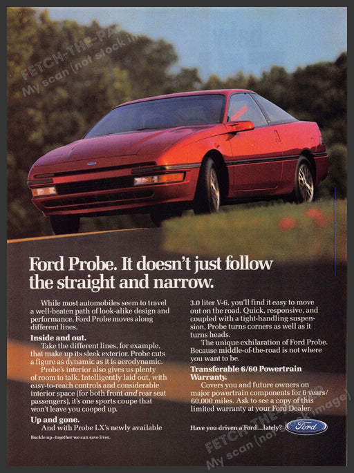 Ford Probe 1990s Magazine Print Advertisement 1990 "Straight and narrow" Ford Probe