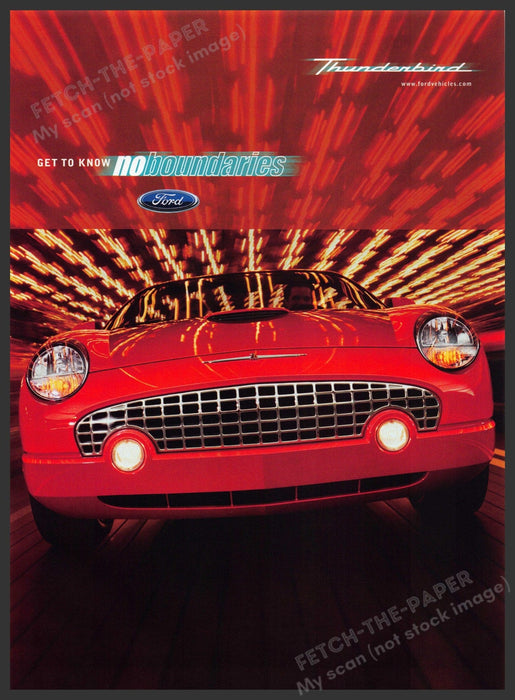 Ford Thunderbird 2000s Print Advertisement 2002 No Boundaries Red Tunnel Lights Fetch-the-Paper