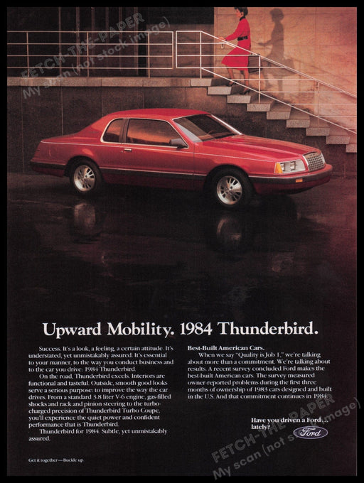 Ford Thunderbird Car 1980s Print Advertisement Ad 1984 Staircase Fetch the Paper!