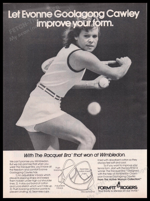 Formfit Rogers Bra 1980s Print Advertisement Ad 1980 Evonne Goolagong Cowley Fetch the Paper!